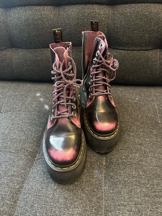 Dr. Martens Shoes - Dr. Martens Women's Metallic Burgundy Black Platform Combat Boots